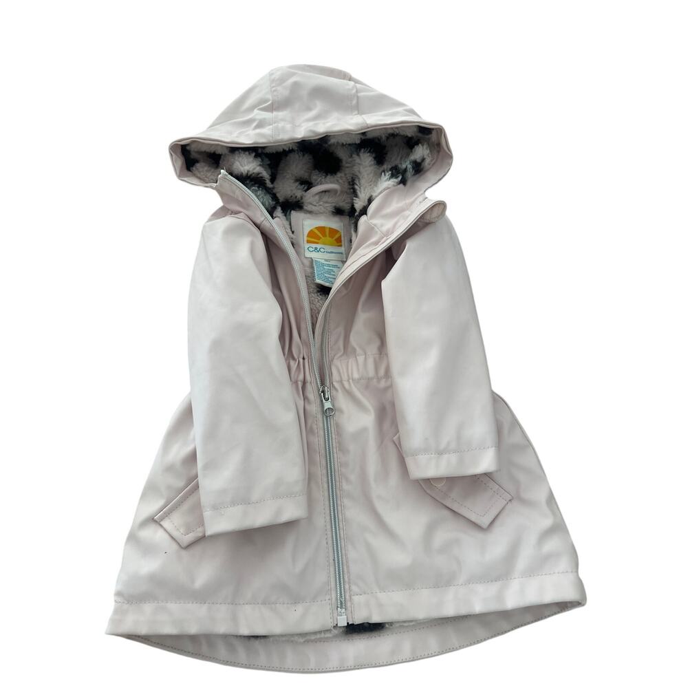 C&C California Black and Cream Patterned Fleece lined rain coat Sz 18M - Picture 3 of 5